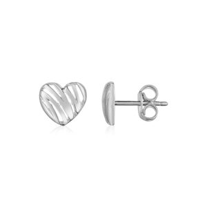 Scribble Heart Stud Earrings 14K White Gold High Polish