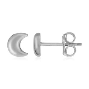 14k White Gold Stud Earrings with Moons
