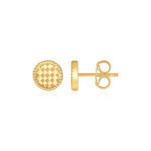 Circle Stud Earrings 14k Yellow Gold Textured