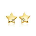 14k Gold Star Stud Earrings with Diamonds (6.5mm)