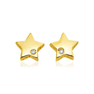 14k Gold Star Stud Earrings with Diamonds (6.5mm)