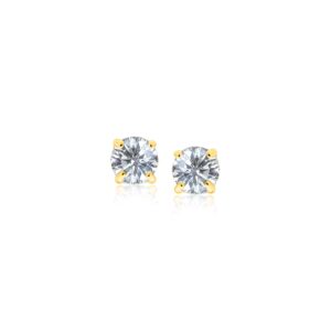 14k Yellow Gold Stud Earrings with White Hue Faceted Cubic Zirconia (3mm)