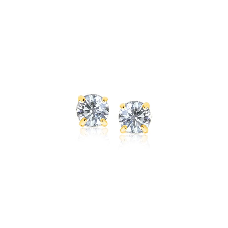 14k Yellow Gold Stud Earrings with White Hue Faceted Cubic Zirconia (3mm)