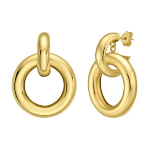 14K Gold Polished Round Linked Hoop Earrings