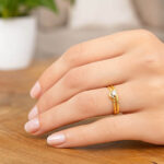 10K Two-Tone Gold Crescent Moon and Star Ring for Women