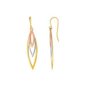 Graduated Open Marquise Earrings 10k Gold Tri-Tone Yellow, White, and Rose Gold