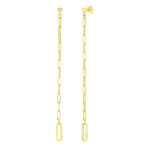 14k Gold Long Paperclip Chain Dangle Earrings