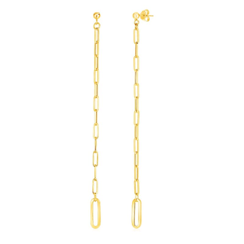 14k Gold Long Paperclip Chain Dangle Earrings