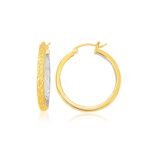 Gold Petite Patterned Hoop Earrings Two-Tone Yellow and White (3x25mm)