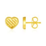 Heart Stud Earrings 14k Yellow Gold Textured