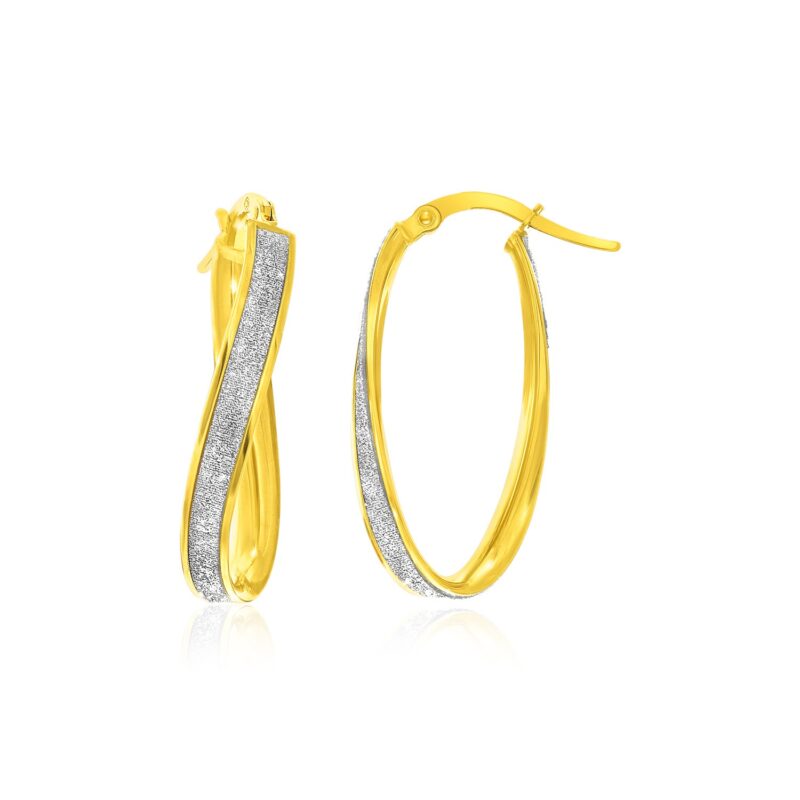 Oval Hoop Twist Glittery Earrings 14k Two-Tone Gold