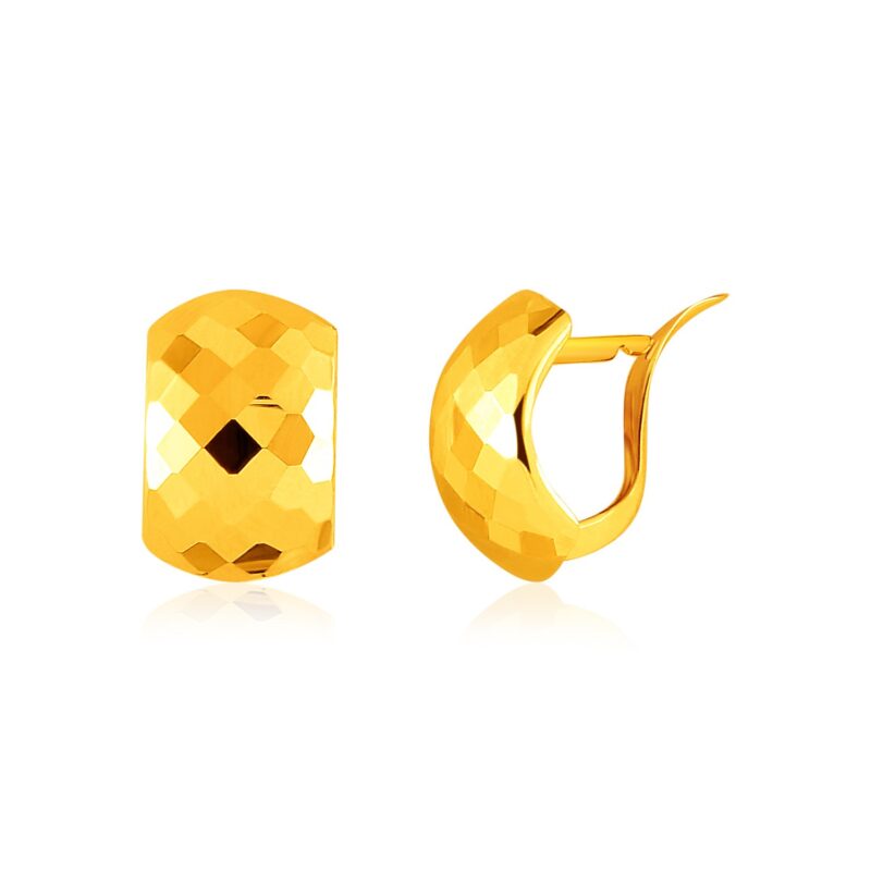 14k Gold Geometric Texture Hinged Snap Back Earrings