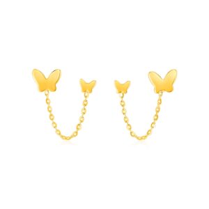 Butterfly Earrings for Two Holes 14k Gold Post Back
