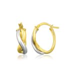 14k Two Tone Gold Oval Twisted Small Hoop Earrings 14k Two Tone Gold Oval Twisted Small Hoop Earrings