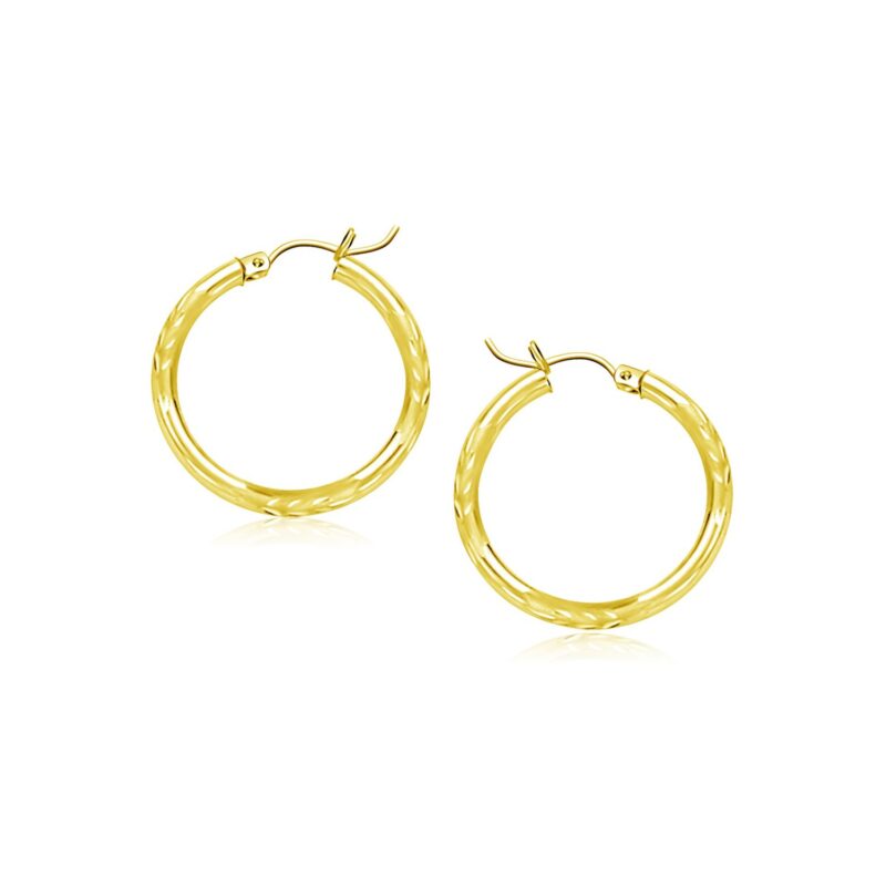 10k Yellow Gold Diamond Cut Very Small Hoop Earrings (2x15mm)