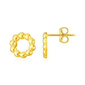 14K Yellow Gold Beaded Circle Stud Earrings (6.8mm)