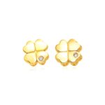 14k Gold Four Leaf Clover Stud Earrings with Diamonds (7mm)