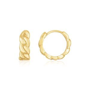 Thick Curb Chain Huggie Hoop Earrings 14K Gold (4.2x12.4mm)