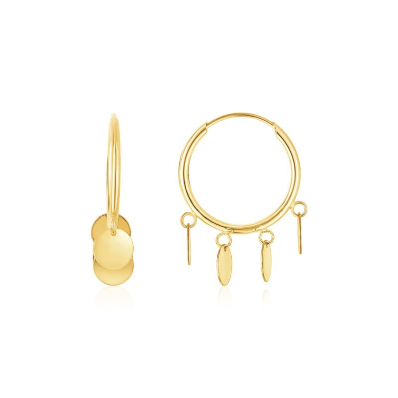 Endless Circle Charm Huggie Hoop Earrings 14K Gold