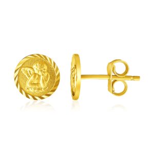 14k Gold Round Angel Stud Earrings (8mm)