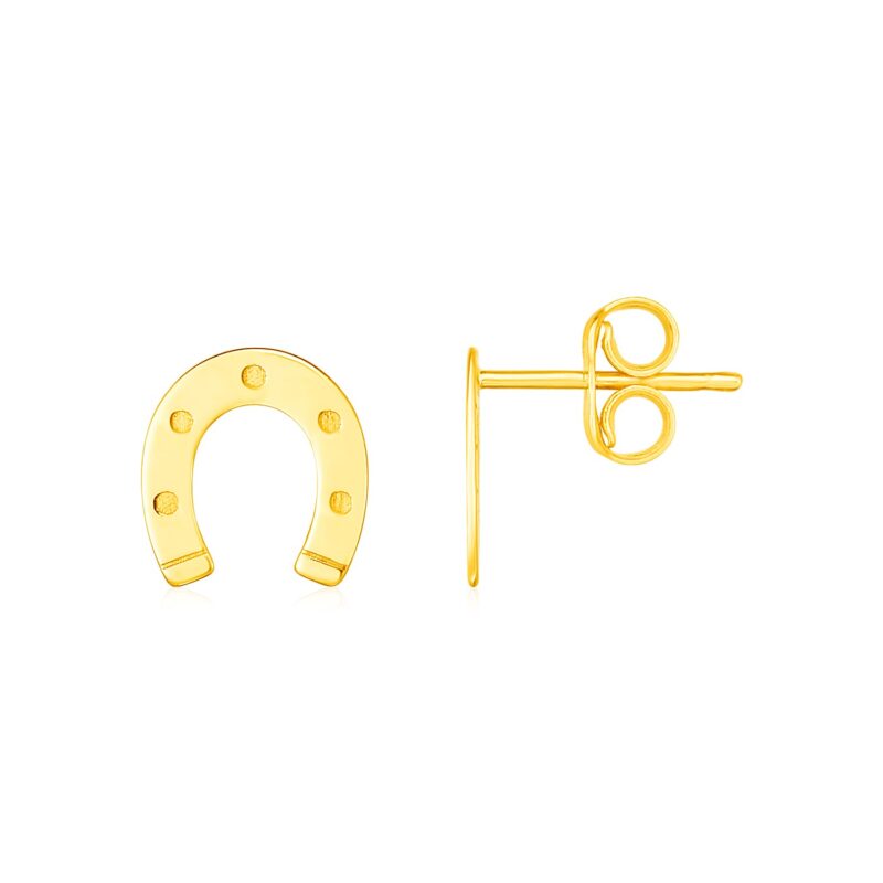 14 Karat Solid Gold Horseshoe Stud Earrings