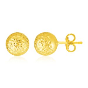 14k Yellow Gold Ball Stud Earrings with Crystal Cut Texture (7mm)