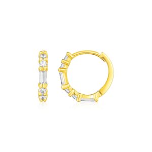 14k Gold Petite Hoop Earrings with Baguette Cubic Zirconias