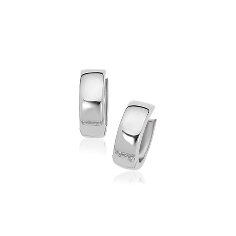 14k White Gold Short Thick Snuggable Hoop Earrings