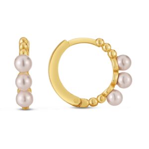 Freshwater Seed Pearl Huggie Hoop Earrings​ in 14k Yellow Gold