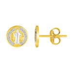 14k Two Tone Gold Round Religious Medal Stud Earrings (8mm) 14k Two Tone Gold Round Religious Medal Stud Earrings (8mm)