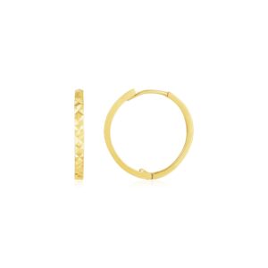 14k Gold Huggie Earrings Diamond Cut Textured