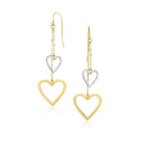 Cutout Heart Chain Dangling Earrings 10k Two-Tone Gold