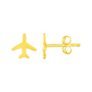 14K Yellow Gold Airplane Stud Earrings