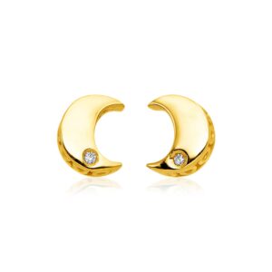 14k Yellow Gold Moon Earrings with Diamonds
