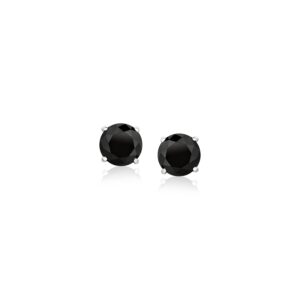 14k White Gold Stud Earrings with Black Faceted Cubic Zirconia (5mm)