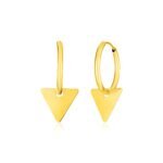 14k Gold Huggie Hoop Earrings with Triangle Drops