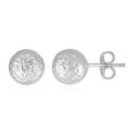 14k White Gold Ball Stud Earrings with Crystal Cut Texture (7mm)