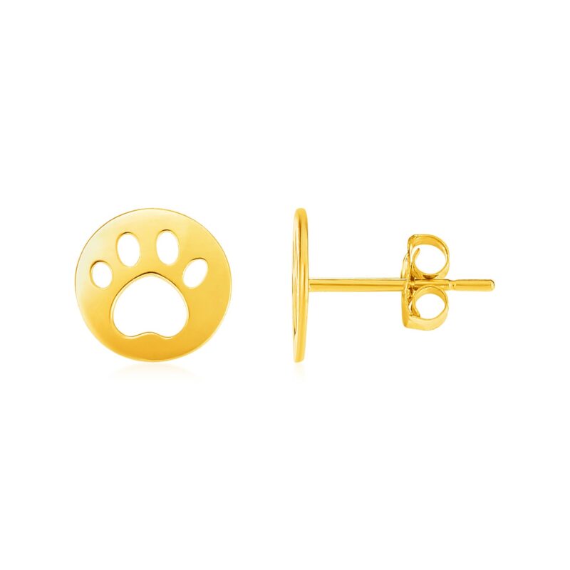 14k Gold Paw Print Stud Earrings Postback