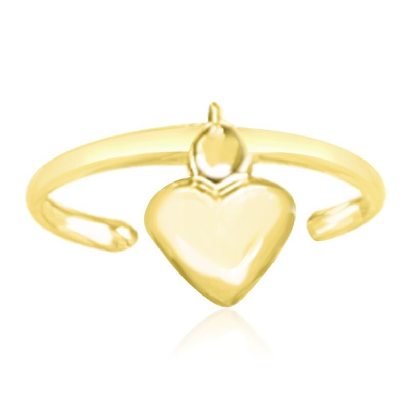 Cuff Puffed Dangling Heart Toe Ring 14k Yellow Gold
