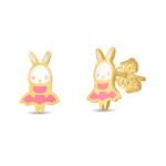 Bunny Studs Pink and White Enamel 14k Yellow Gold