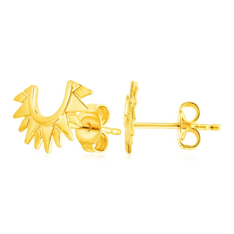 14k Gold Half Sunburst Stud Earrings