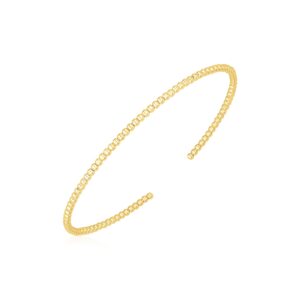 14k Gold Bead Cuff Bangle High Polish (2.00 mm)