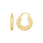 14K Yellow Gold Puffed Textured Hoops Snap Back