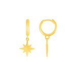 14k Gold Huggie Hoop Earrings with North Star Drops