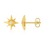 14K Gold North Star Diamond Stud Earrings