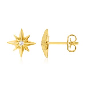 14K Gold North Star Diamond Stud Earrings