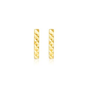 14k Yellow Gold Textured Bar Stud Earrings