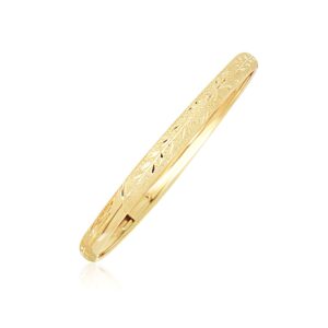 Florentine Bangle for Childrens 10k Yellow Gold Dome Diamond Cut (4.00 mm)