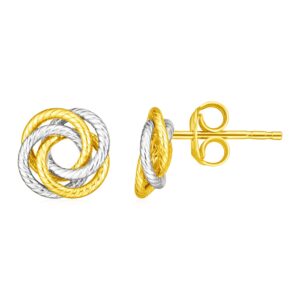 14k Gold Love Knot Stud Earrings Two Tone