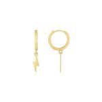 Lighting Bolt Drop Hoop Earrings 14K Solid Gold